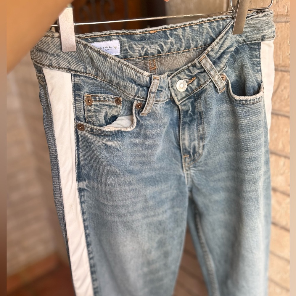 Zara Baggy Blue Jeans with side White Stripe